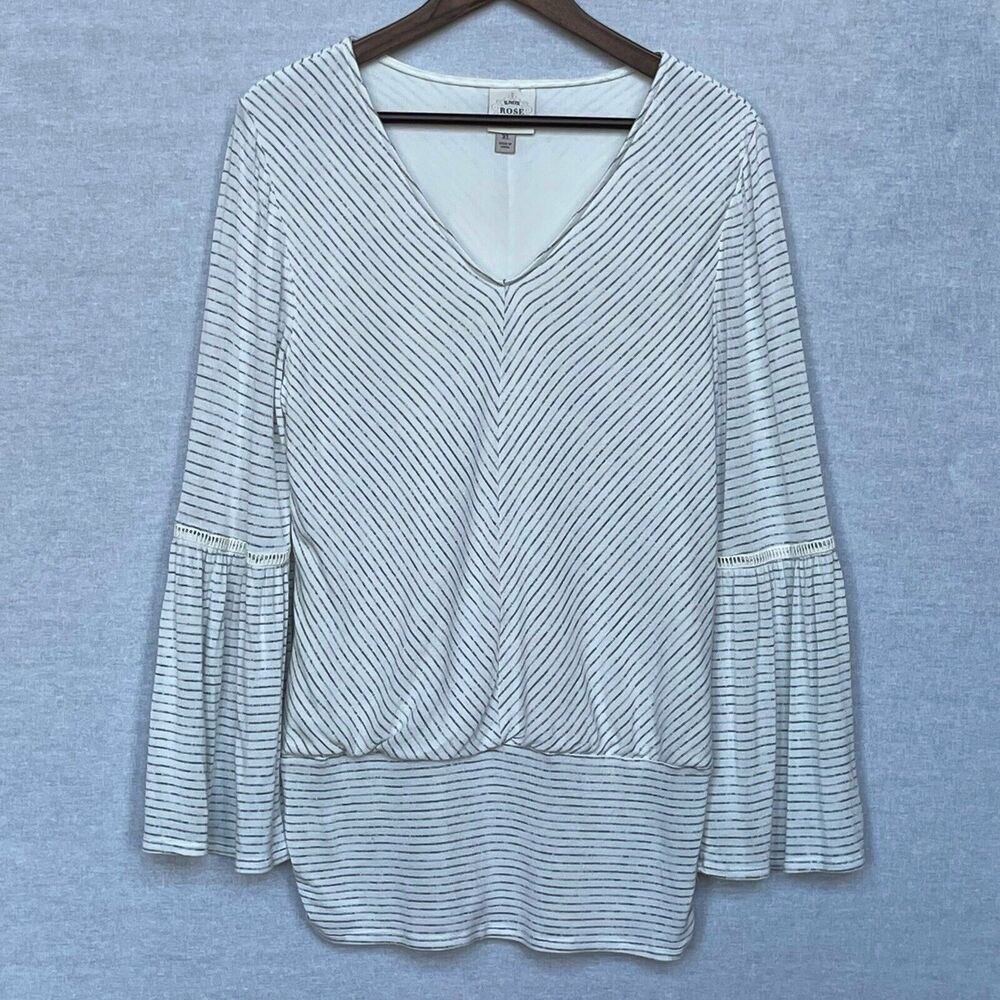 Knox Rose Boho Pullover Top Women's Size XL White Pinstripes Rayon Spandex Lined